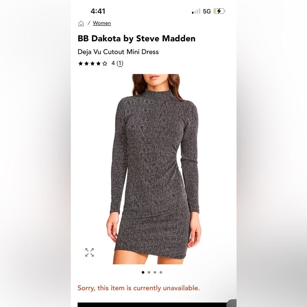 Black Sparkly Long Sleeve Dress with Side Cut Out